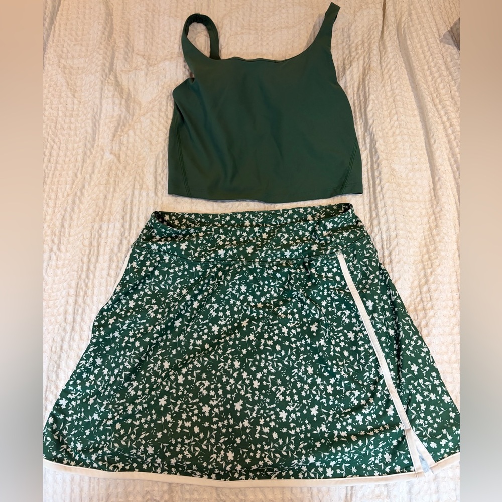 Old Navy Green Crop Tank and Green Floral Skort Set